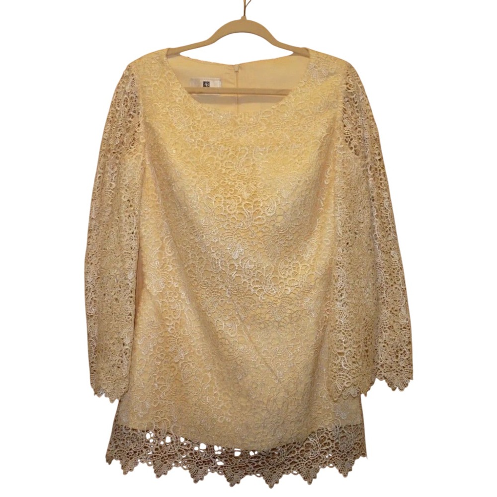 Ada's Bridal Dress Yellow Crochet Lace Short Lined Size 38" Bust 28" Length‎ NWT